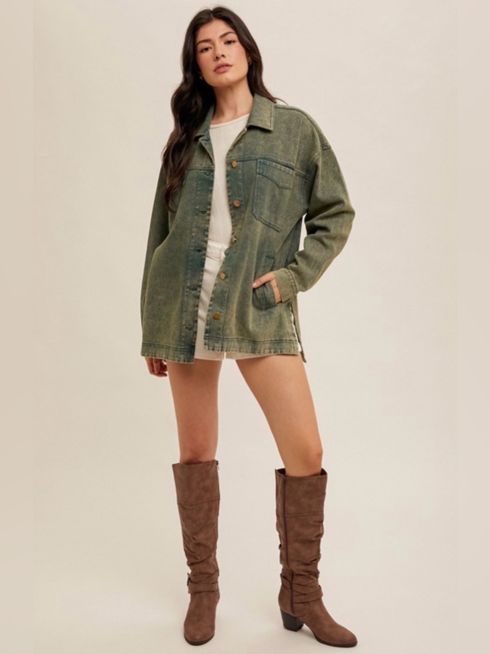 Olive Green Oversized Denim Jacket